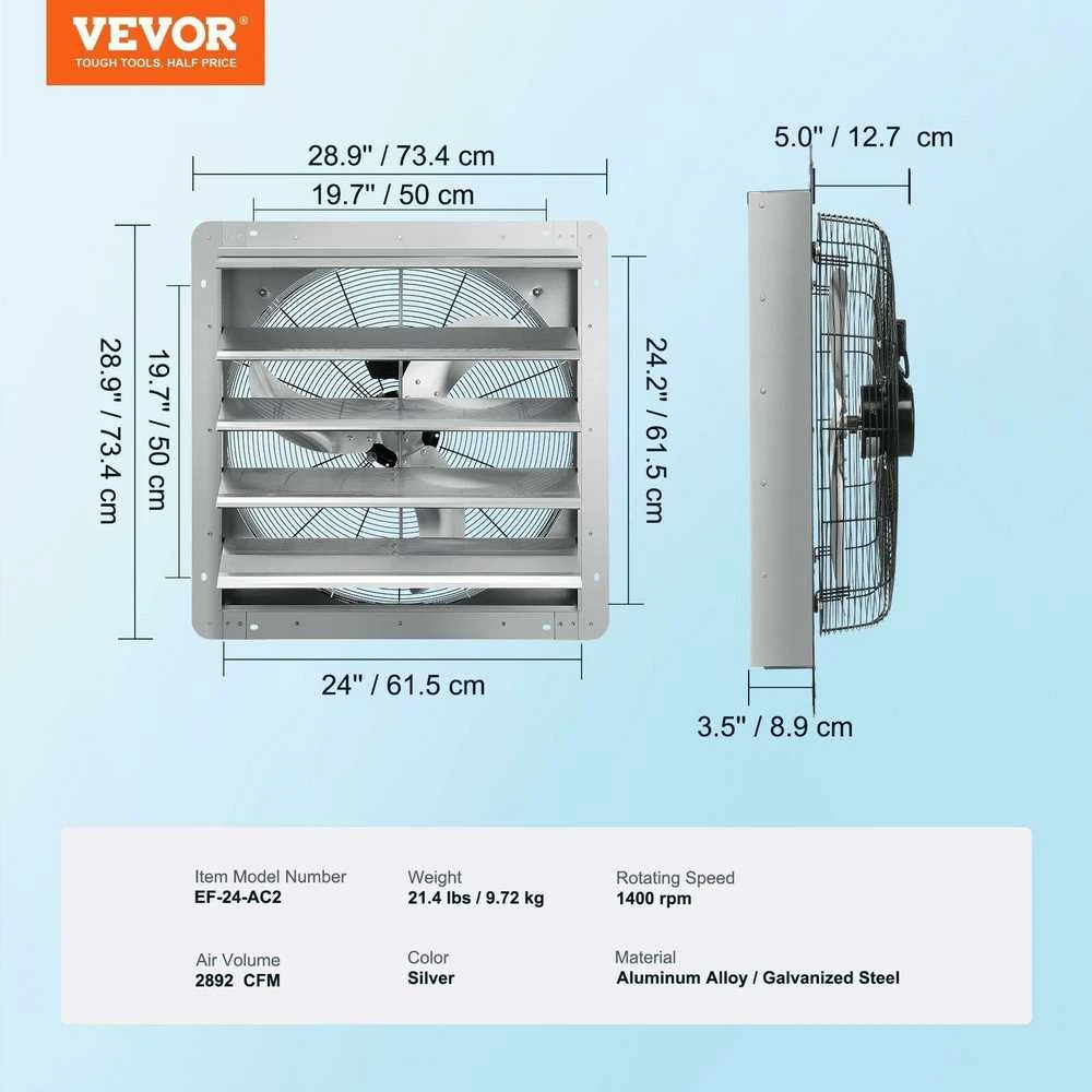 VEVOR sieninis ištraukimo ventiliatorius su žaliuzėmis 610 mm