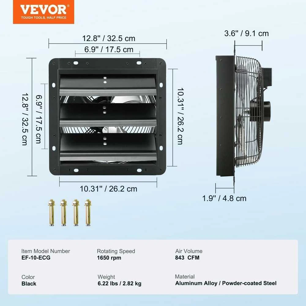 VEVOR Oro ištraukimo ventiliatorius 254mm su nuotoliniu