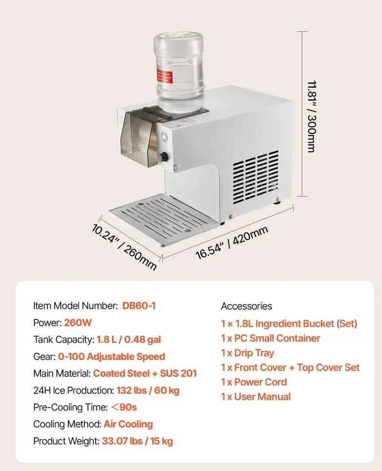 Vevor Sniego ledo aparatas 60 kg/24 h
