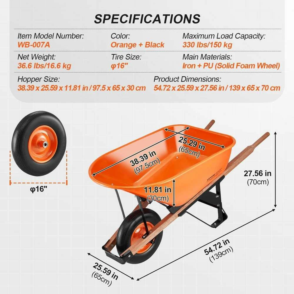 VEVOR Vienišasis sodo vežimėlis 150 kg