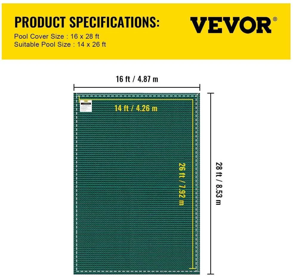 VEVOR Stačiakampis baseino dangtis 4,9 x 8,5 m žalias