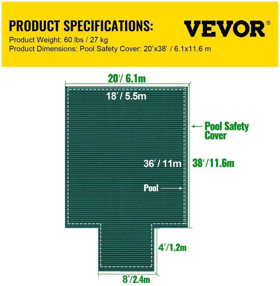 VEVOR Baseino dangtis 18x36 ft stačiakampiams baseinams