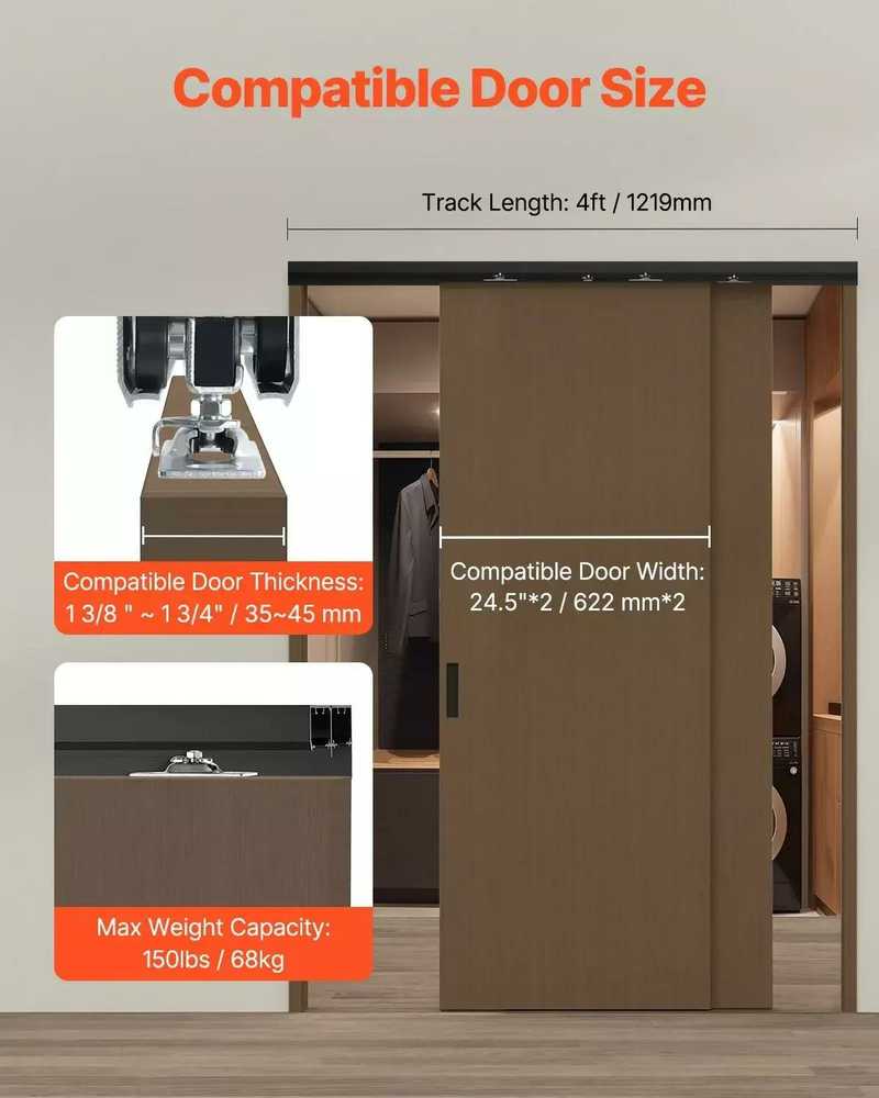 VEVOR Dviejų durų bėgių sistema 122 cm