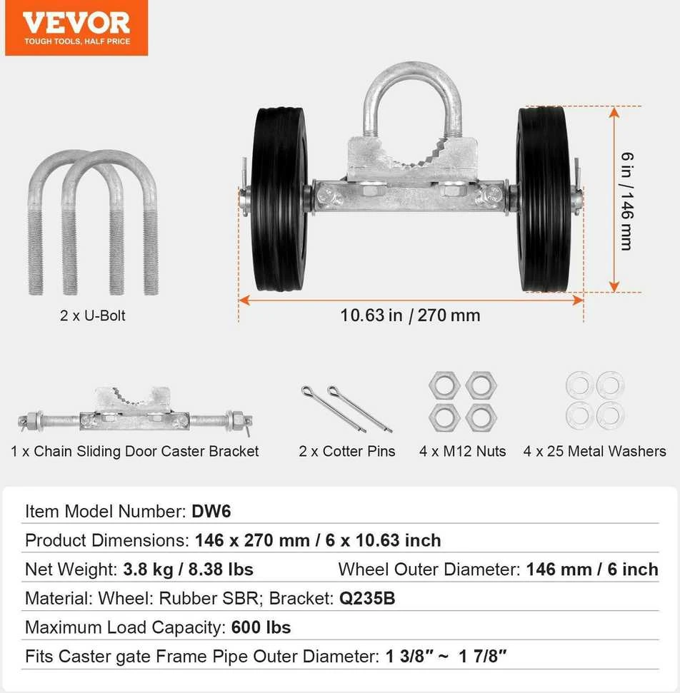 VEVOR Slankiojančių vartų rinkinys 6" 600 kg