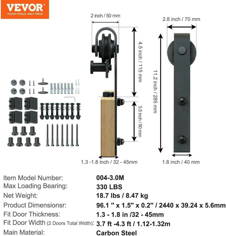 VEVOR 2,4 m stumdomų durų furnitūros rinkinys