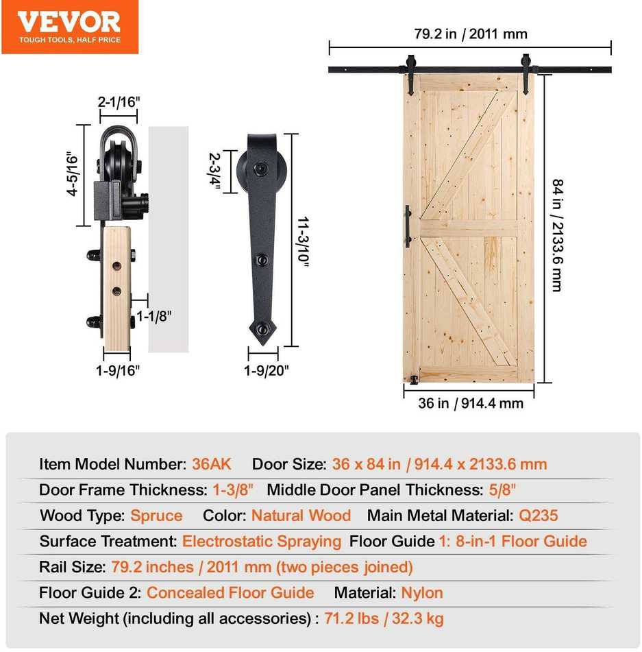 VEVOR Stumdomų durų komplektas 91 cm x 213 cm