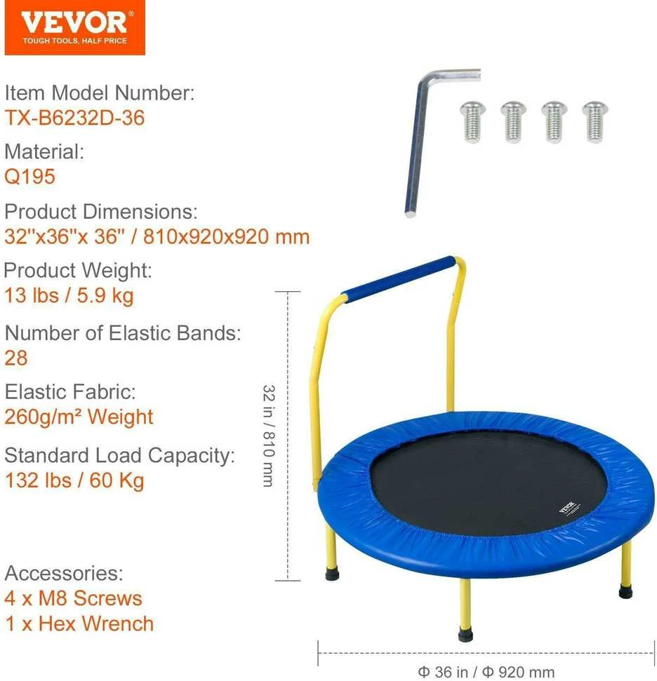 VEVOR 3 ft vaikų batutas su putplasčio rankena
