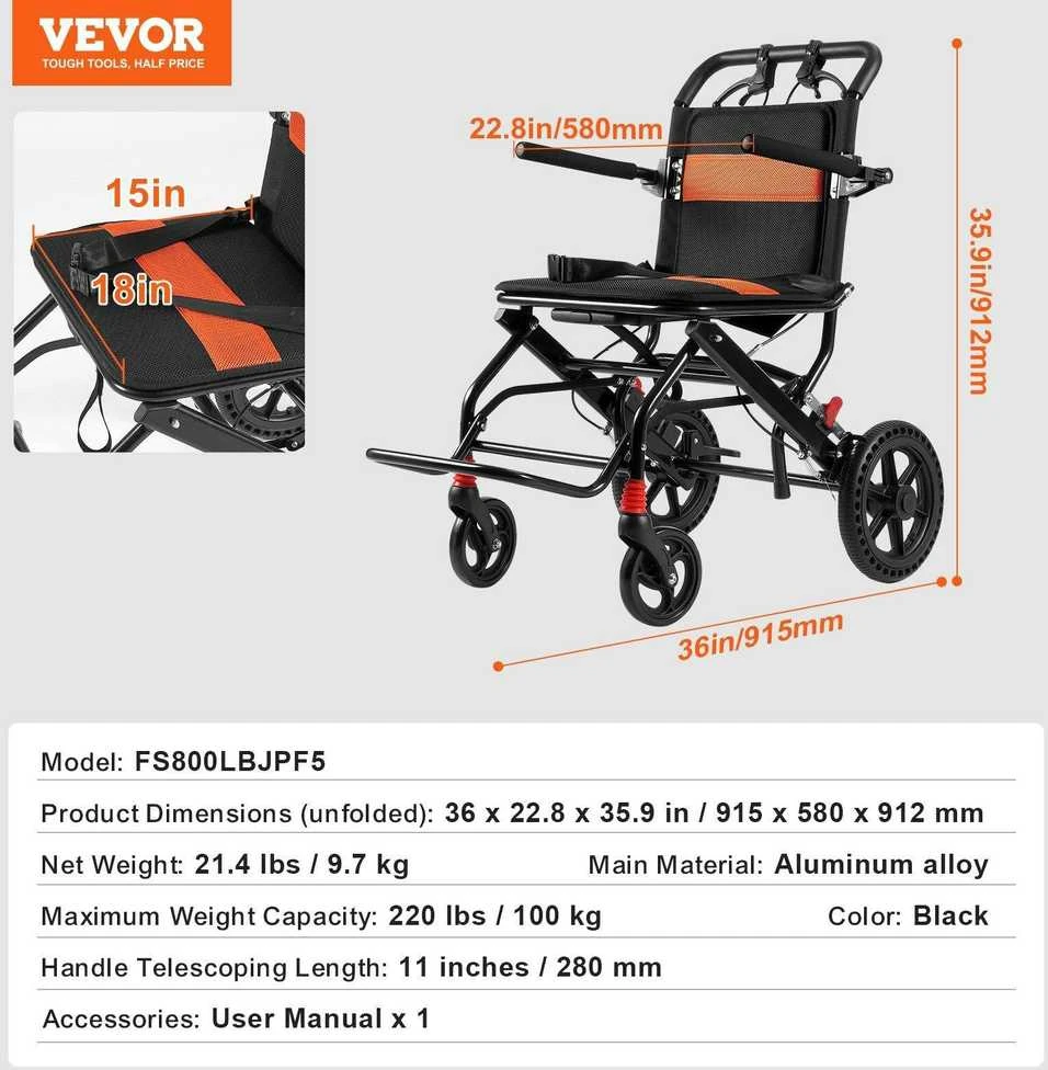 VEVOR Aliuminio transporto vežimėlis sulankstomas