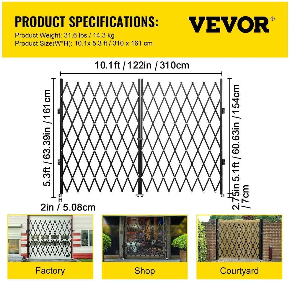VEVOR Dvigubos sulankstomos saugos grotelės 155 x 310 cm