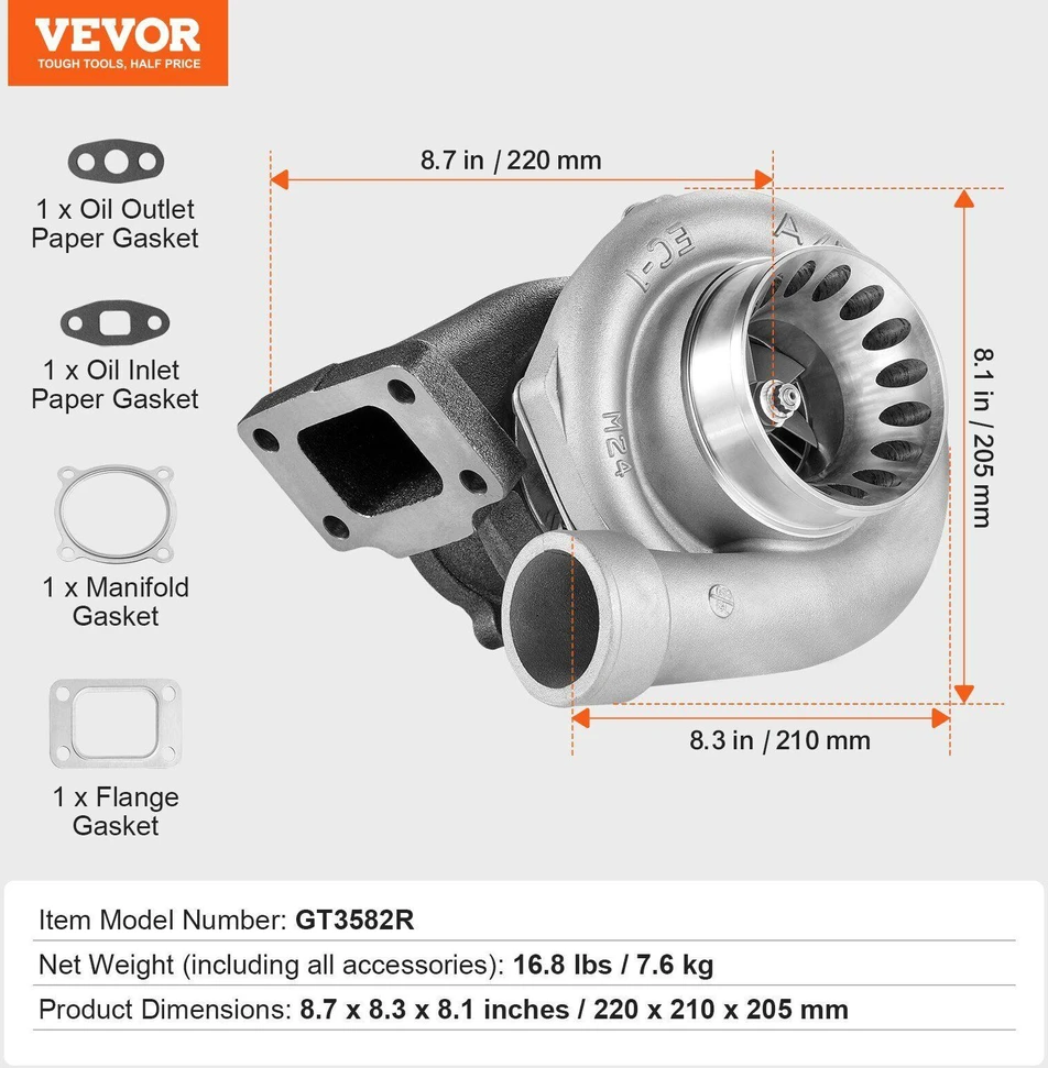 VEVOR Turbo kompresorius su tarpinėmis 2.5L-6.0L varikliams