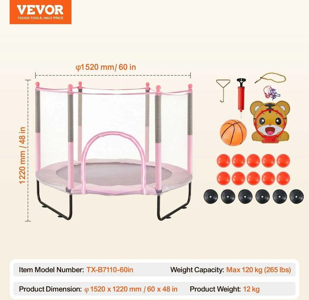 VEVOR Vaikiškas 154 cm batutas su tinklu