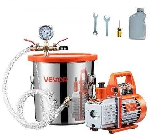 VEVOR 110 l/min vakuuminis siurblys su 11,36 l plienine kamera
