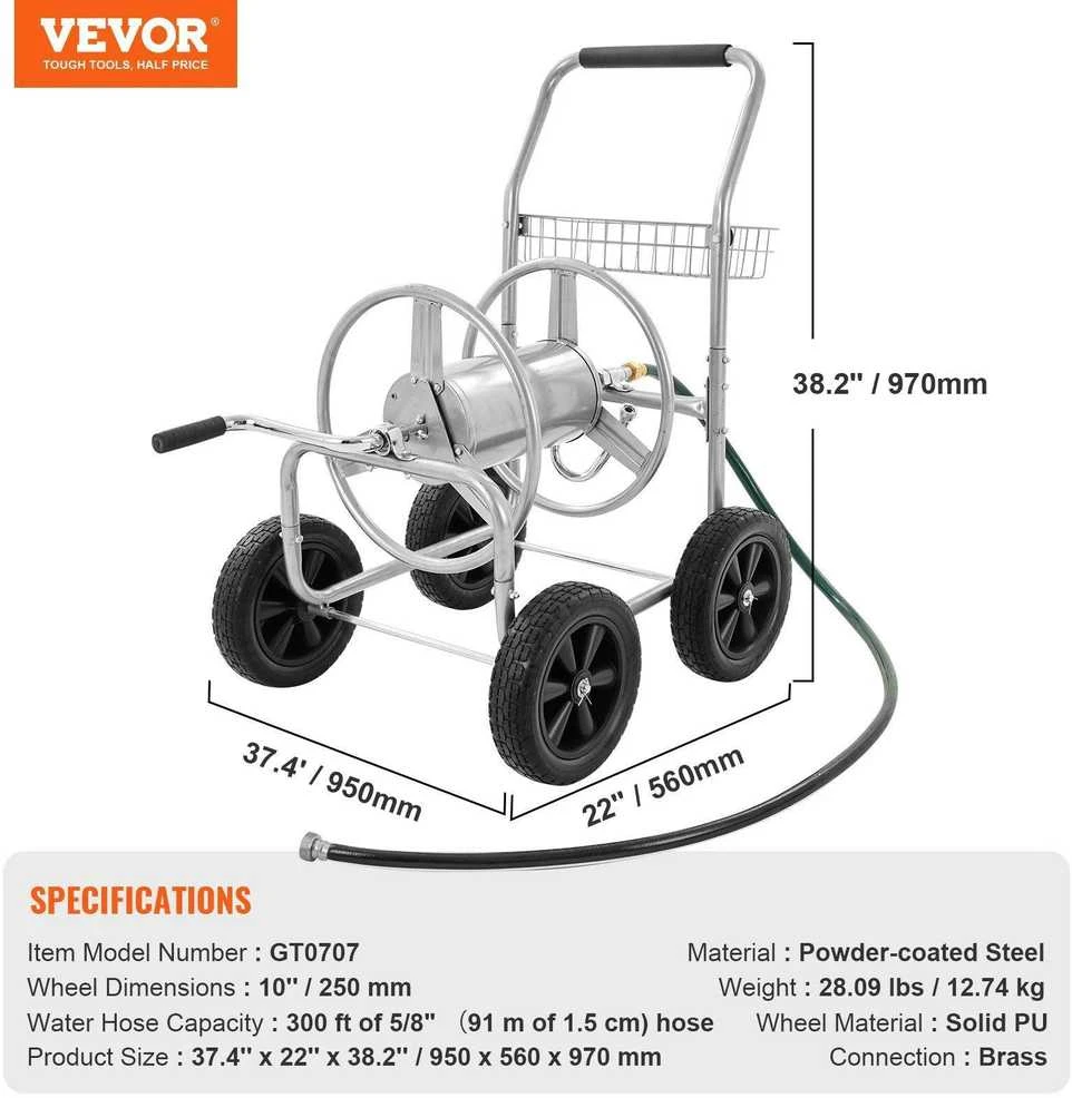 VEVOR Žarnos suvyniojimo vežimėlis 91 m
