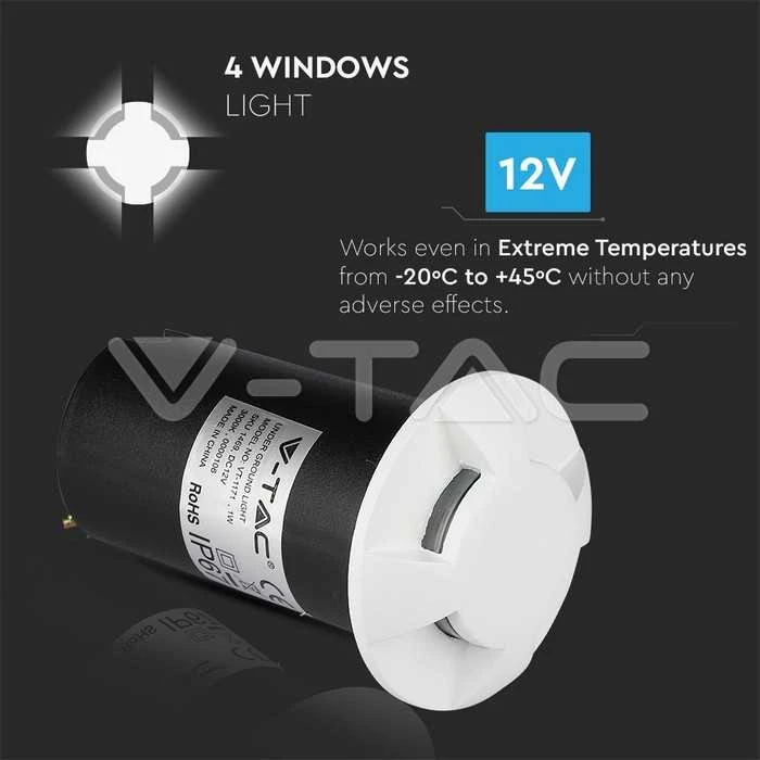Sieninis šviestuvas V-tac 1W LED lemputė garinei pirčiai 4 krypčių 3000K