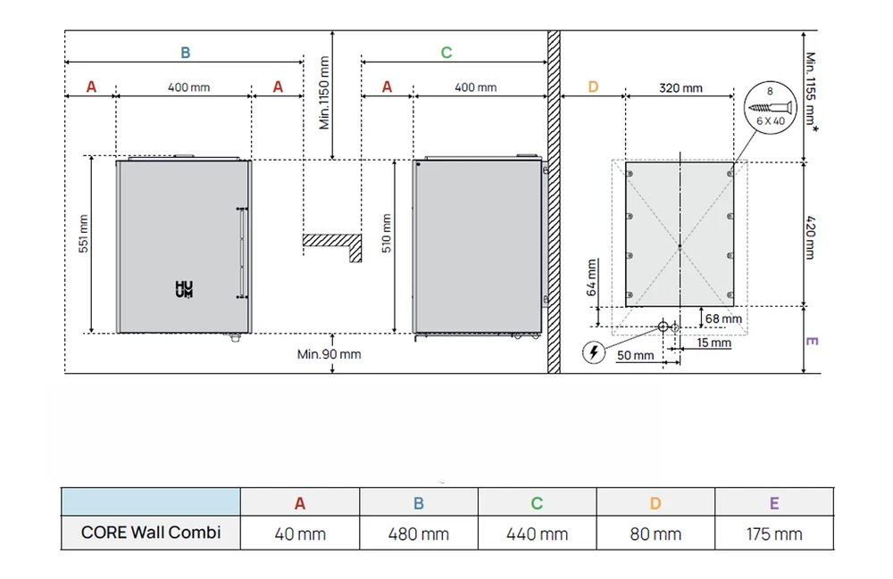 Elektrinė pirties krosnelė - HUUM Core Wall Combi 9, juoda