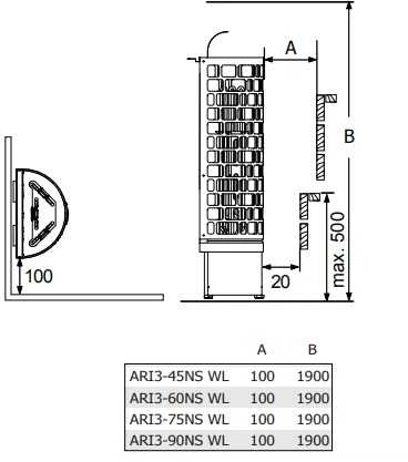 Elektrinė pirties krosnelė – SAWOTEC Ari Wall, be valdymo pulto, ARI3-90NS-WL