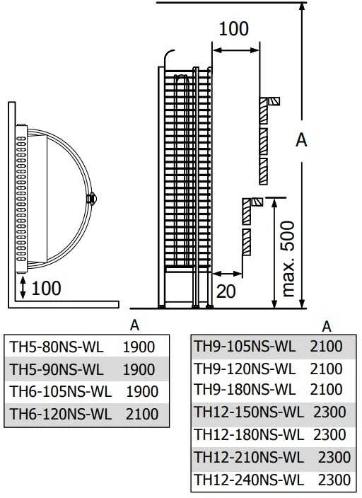 Elektrinė pirties krosnelė – SAWOTEC Tower Wall, be valdymo pulto 6 kW
