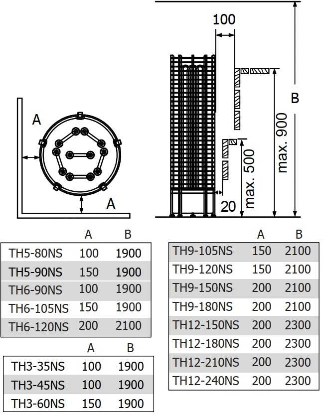 Elektrinė pirties krosnelė – SAWOTEC Tower, be valdymo pulto, TH9-120NS-P