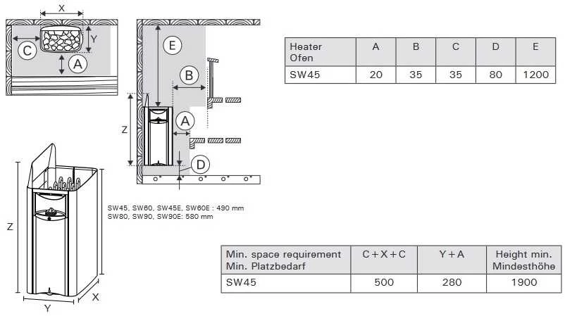 Harvia Oy Elektrinė pirties krosnelė - HARVIA The Wall Juodas Steel SW45E 4.5 kW