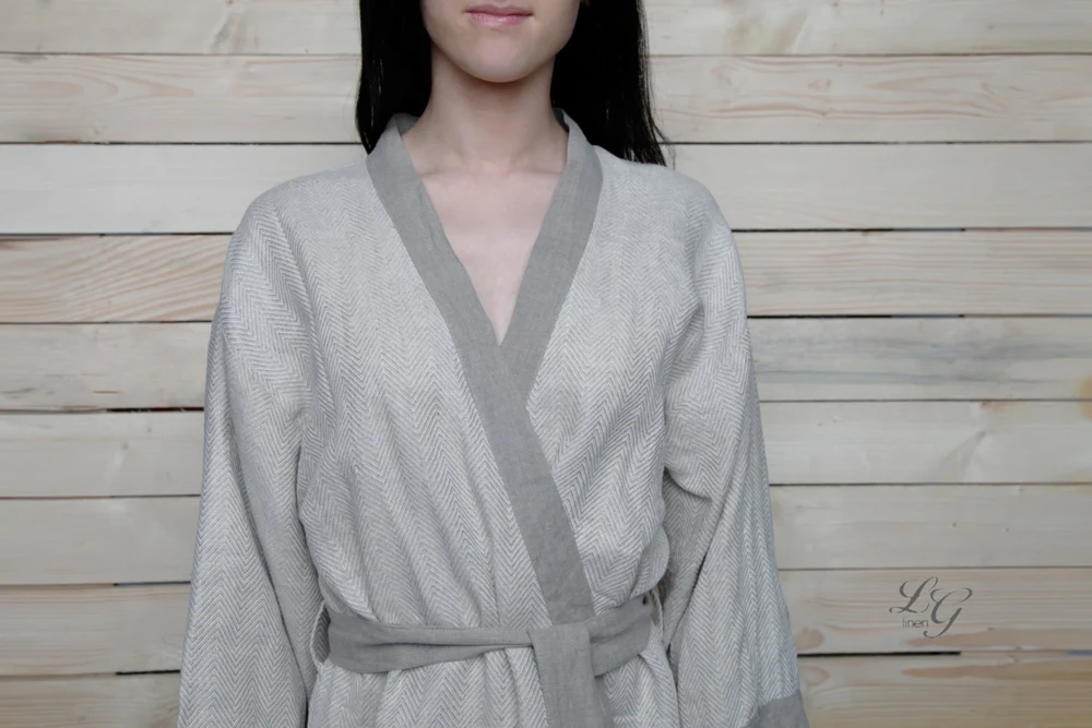 Rankų darbo lininis chalatas - kimono