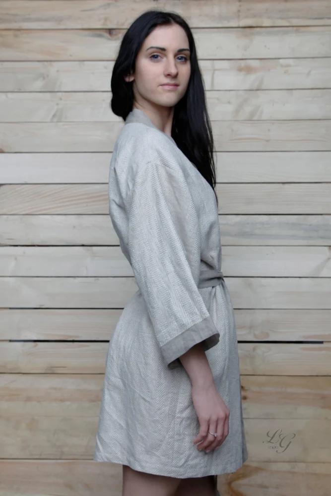 Rankų darbo lininis chalatas - kimono