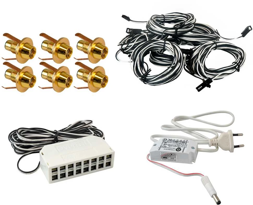 Sieninis šviestuvas Sauflex Saunos LED apšvietimo komplektas LedLite 6, auksinės spalvos