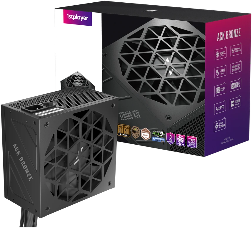 1STPLAYER ACK, 650W, 80 PLUS Bronze, ATX 3.1, PCIe 5.1 maitinimo blokas, juodas