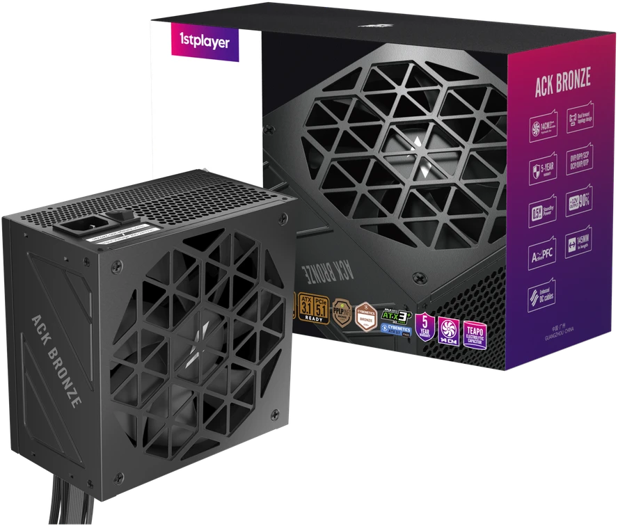 1STPLAYER ACK, 750W, 80 PLUS Bronze, ATX 3.1, PCIe 5.1 maitinimo blokas, juodas
