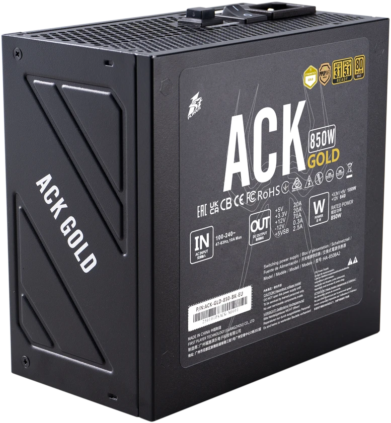 1STPLAYER ACK, 850W, 80 PLUS Gold, ATX 3.1, PCIe 5.1, modulinis maitinimo blokas, juodas