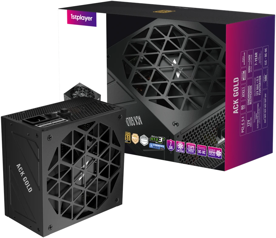 1STPLAYER ACK, 850W, 80 PLUS Gold, ATX 3.1, PCIe 5.1, modulinis maitinimo blokas, juodas