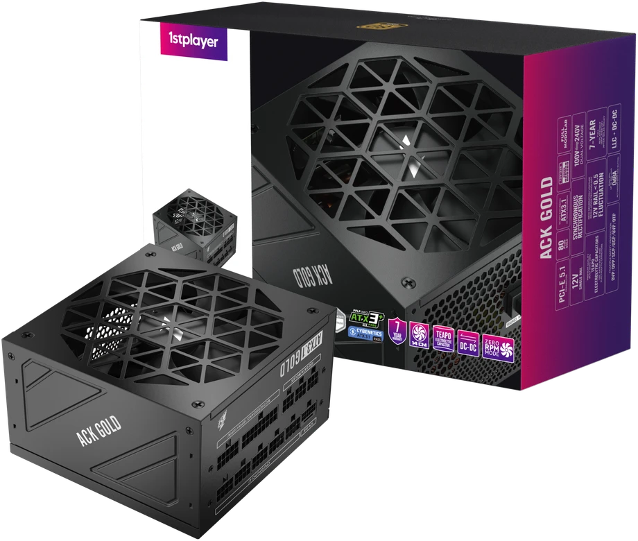 1STPLAYER ACK, 850W, 80 PLUS Gold, ATX 3.1, PCIe 5.1, modulinis maitinimo blokas, juodas