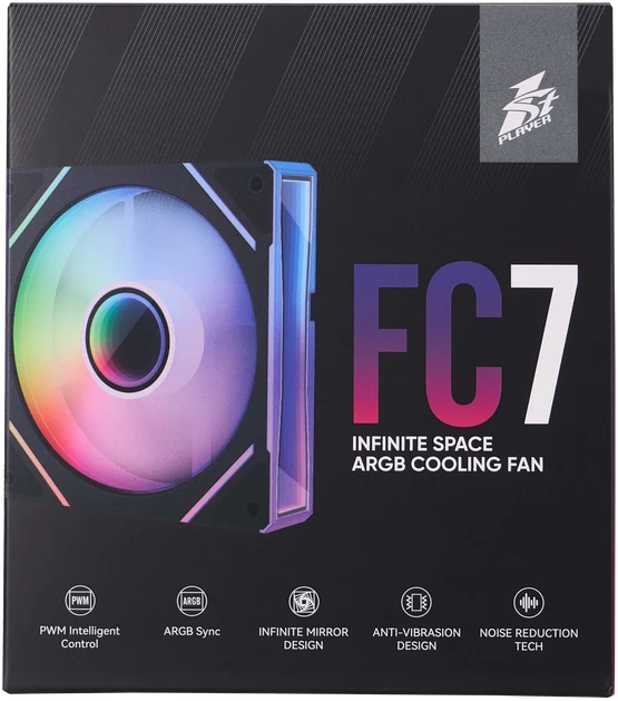 1STPLAYER FC7, 120 mm PWM ARGB korpuso ventiliatorius, juodas