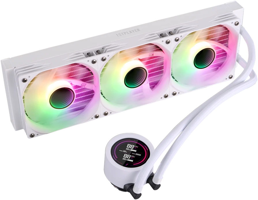 1STPLAYER TS4 360, 360 mm AIO procesoriaus aušintuvas, ARGB, LED ekranas, baltas
