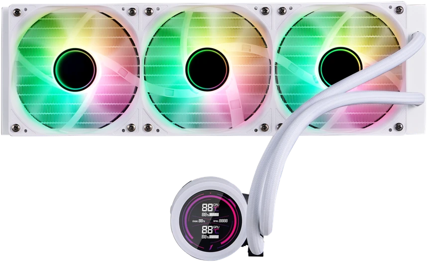 1STPLAYER TS4 360, 360 mm AIO procesoriaus aušintuvas, ARGB, LED ekranas, baltas