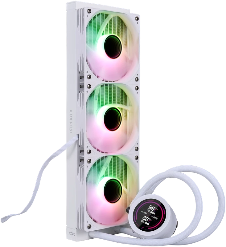 1STPLAYER TS4 360, 360 mm AIO procesoriaus aušintuvas, ARGB, LED ekranas, baltas