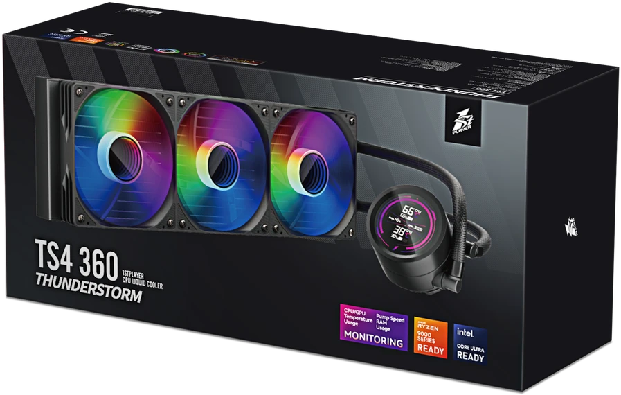 1STPLAYER TS4 360, 360 mm AIO procesoriaus aušintuvas, ARGB, LED ekranas, juodas