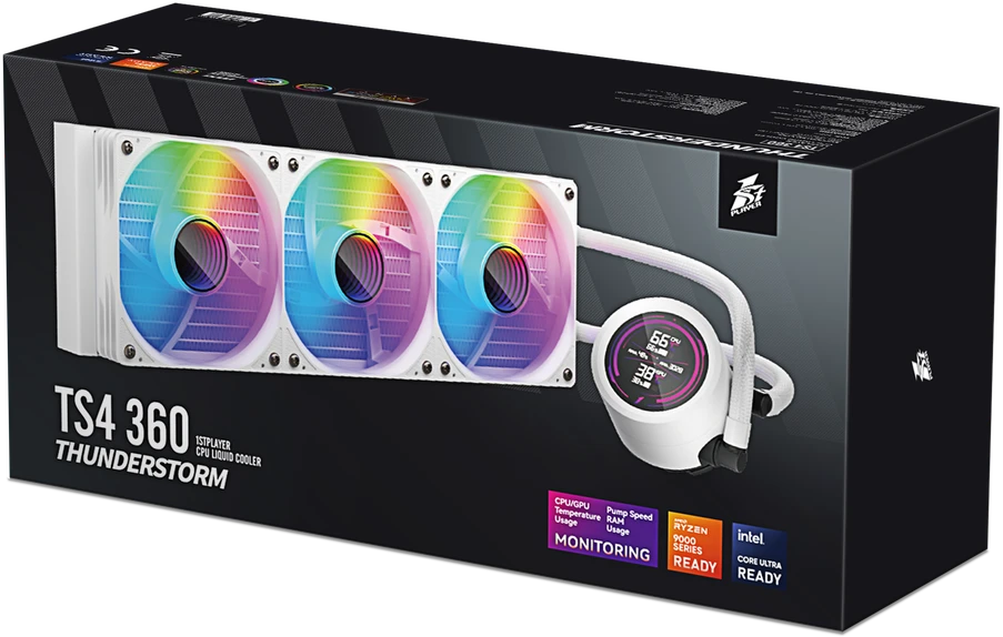 1STPLAYER TS4 360, 360 mm AIO procesoriaus aušintuvas, ARGB, LED ekranas, baltas