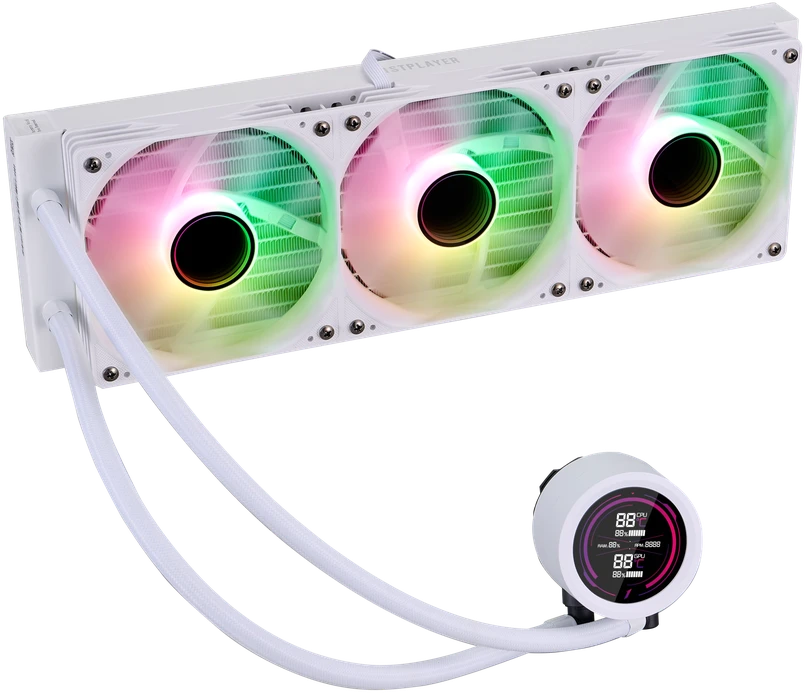 1STPLAYER TS4 360, 360 mm AIO procesoriaus aušintuvas, ARGB, LED ekranas, baltas