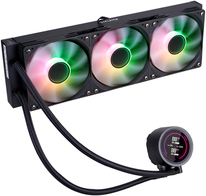 1STPLAYER TS4 360, 360 mm AIO procesoriaus aušintuvas, ARGB, LED ekranas, juodas