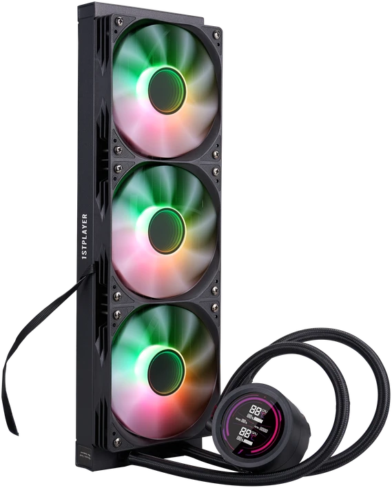 1STPLAYER TS4 360, 360 mm AIO procesoriaus aušintuvas, ARGB, LED ekranas, juodas
