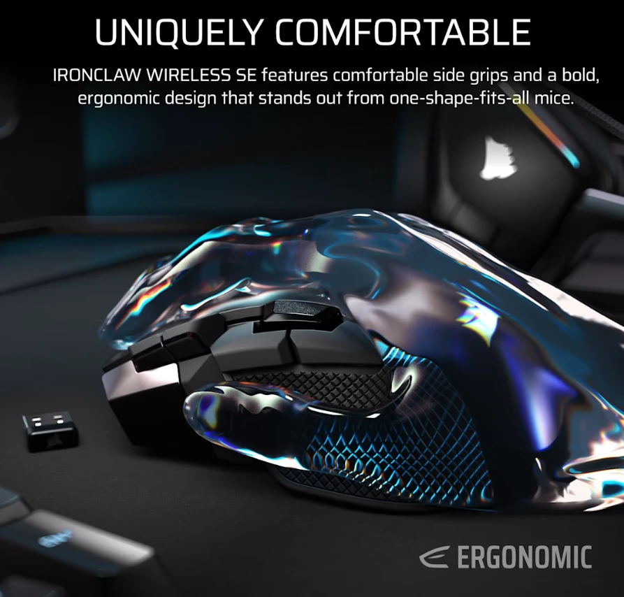 Corsair IRONCLAW SE | Pelė žaidimams | Belaidė/su laidu | 2.4GHz, Bluetooth, USB-C | Juoda