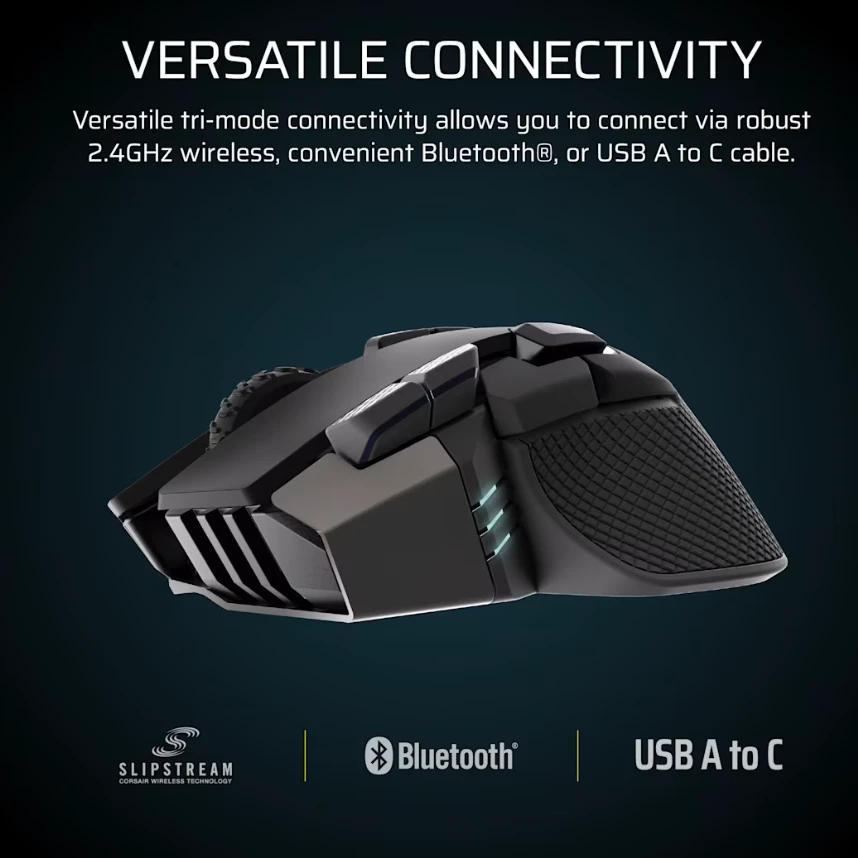 Corsair IRONCLAW SE | Pelė žaidimams | Belaidė/su laidu | 2.4GHz, Bluetooth, USB-C | Juoda
