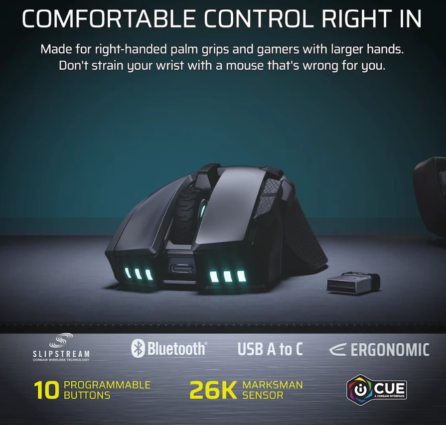 Corsair IRONCLAW SE | Pelė žaidimams | Belaidė/su laidu | 2.4GHz, Bluetooth, USB-C | Juoda