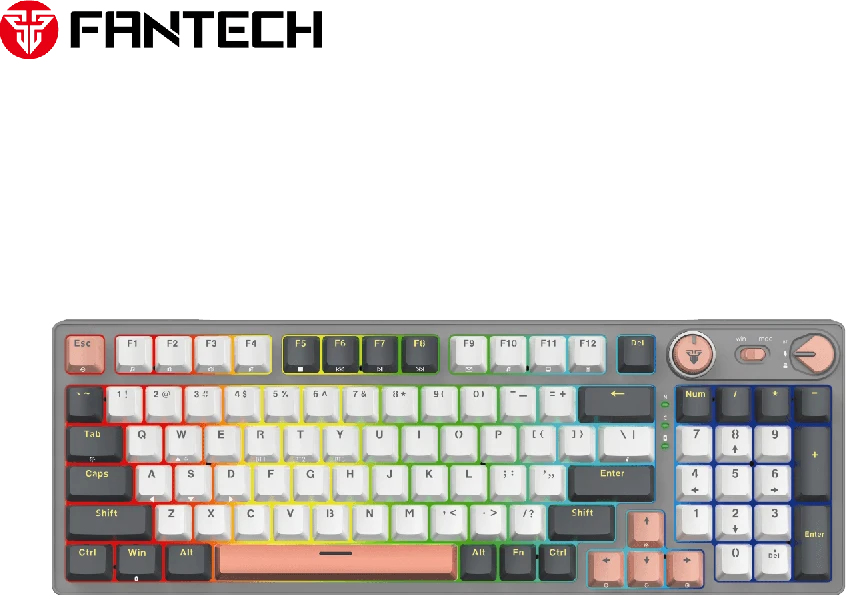 Fantech ATOM PRO96 RGB belaidė mechaninė klaviatūra, Pilka, Raudona Switch
