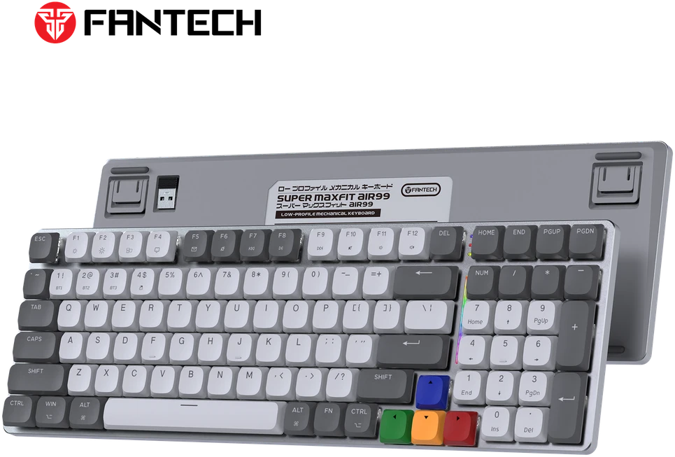 Fantech MAXFIT AIR99 RGB belaidė mechaninė klaviatūra, Pilka, Brown Switch