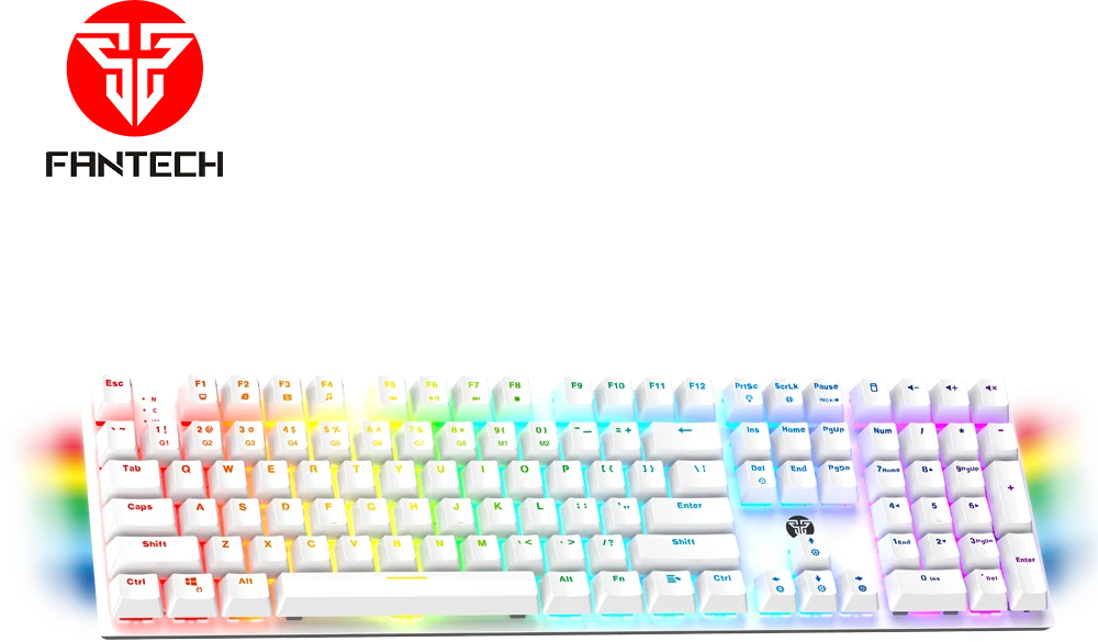 Fantech MAXFIT108 RGB laidinė mechaninė klaviatūra, Balta, Raudona Switch
