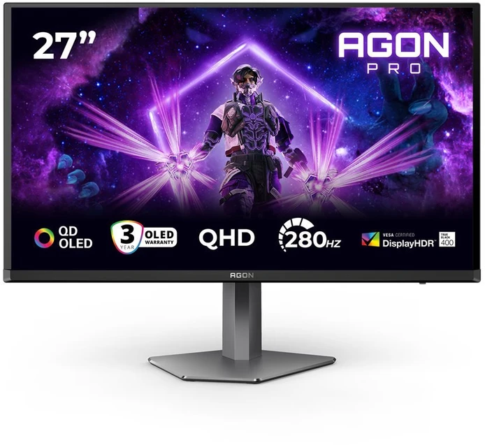 Monitorius AOC AG276QZD2 | 26.7" | OLED | QHD | 16:9 | 240 Hz | 0.03 ms | 2560 x 1440 pikselių | 250 cd/m² | HDMI x2