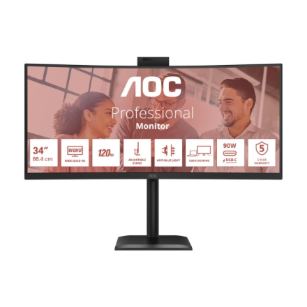 Monitorius AOC | CU34E4CW | 34 " | VA | UWQHD | 120 Hz | 4 ms | 3440 x 1440 pikselių | 350 cd/m² | HDMI jungtys quantity 2 | Juodas