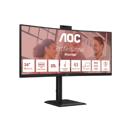 Monitorius AOC | CU34E4CW | 34 " | VA | UWQHD | 120 Hz | 4 ms | 3440 x 1440 pikselių | 350 cd/m² | HDMI jungtys quantity 2 | Juodas