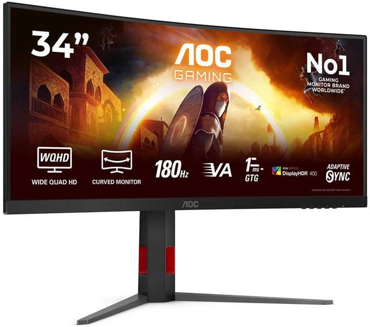 Žaidimų monitorius AOC CU34G4CA, 34" UWQHD (3440x1440) lenktas Fast VA, 21:9, 180Hz, 1ms, USB-C, HDR